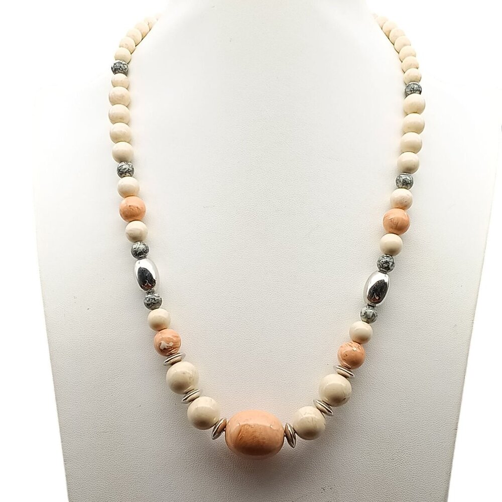 Avon Desert Sands Beaded Necklace With Faux Stone Accents & Silver-Tone Beads